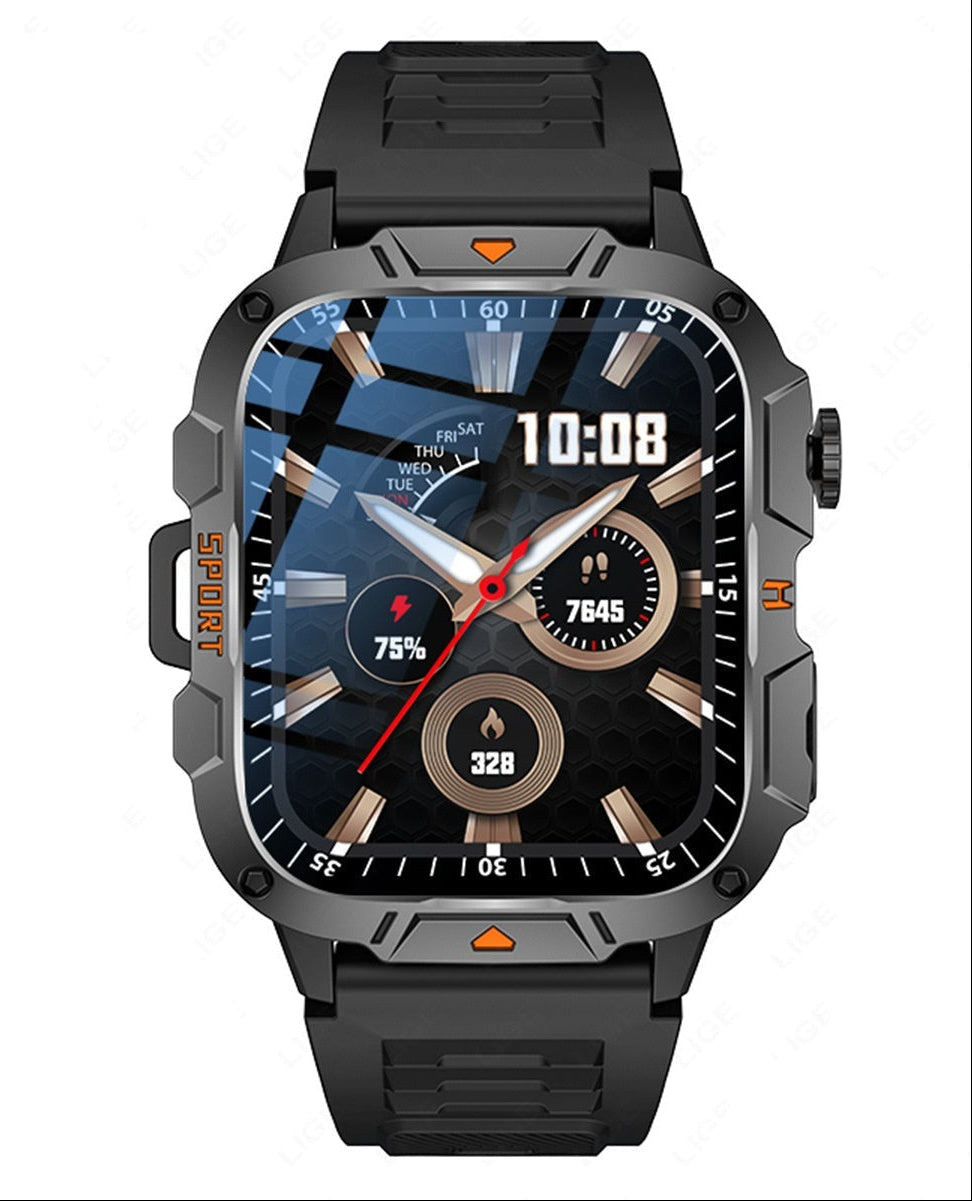 Smartwatch with features highlighted on a white background